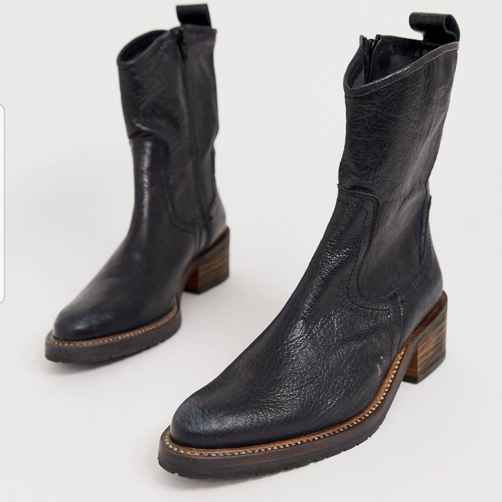 Black leather booties